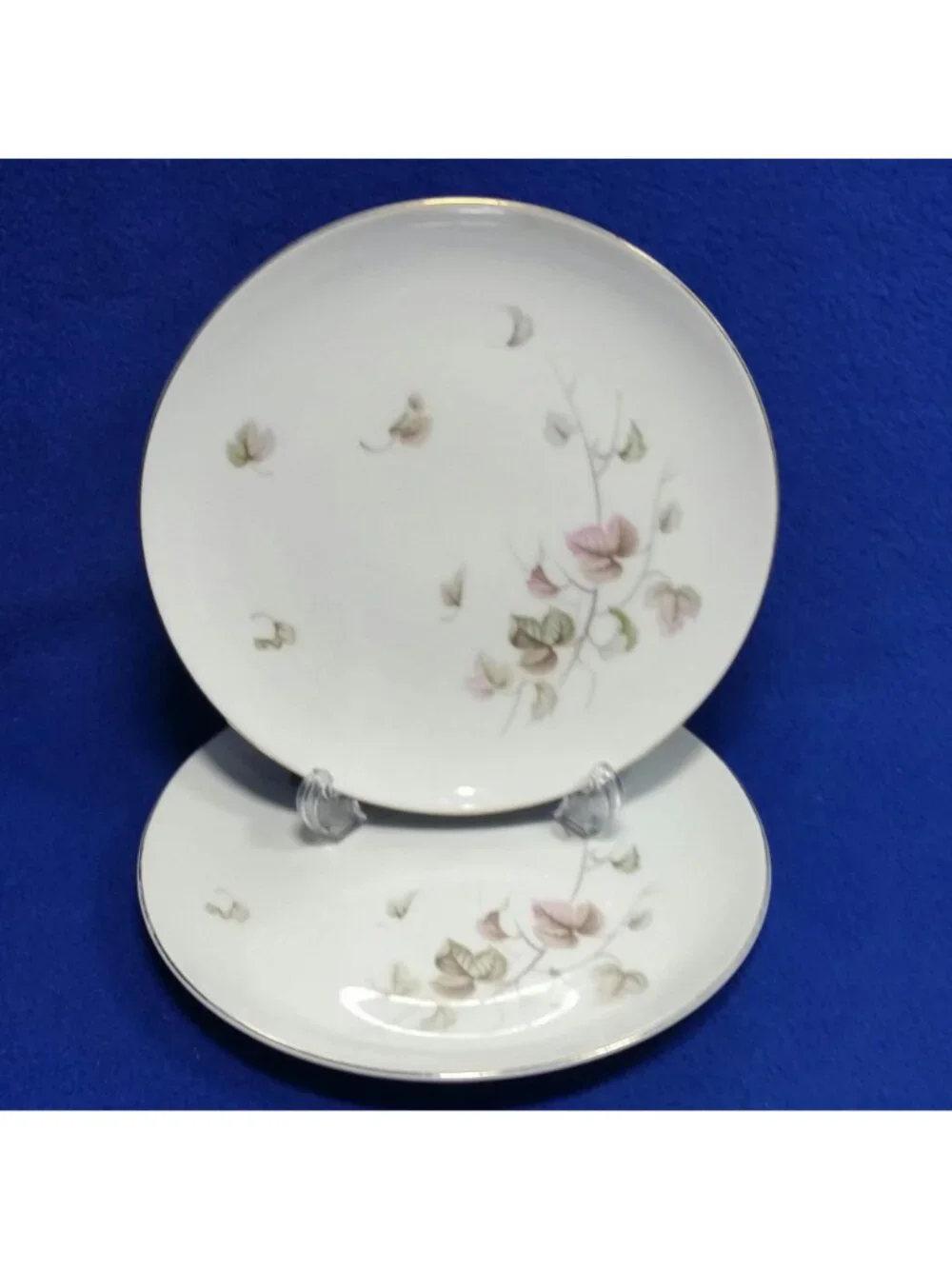 Yamaka Breeze Salad Plate Set 674 Pink Brown and Green Leaves 1950s MCM Set of 2